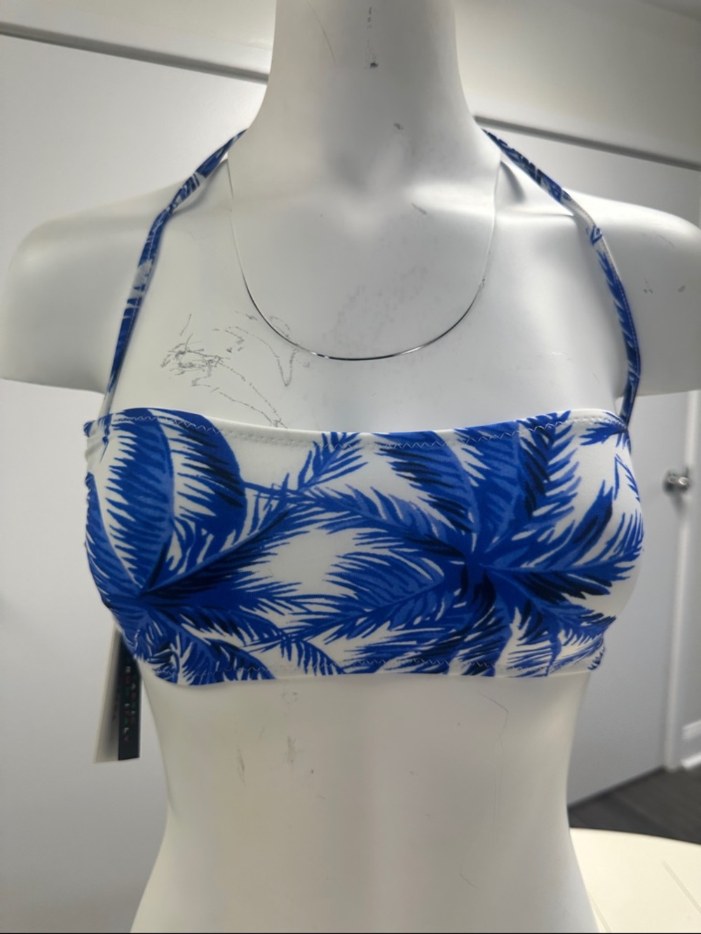 Milly Blue Palm-Print Bandeau Bikini Top